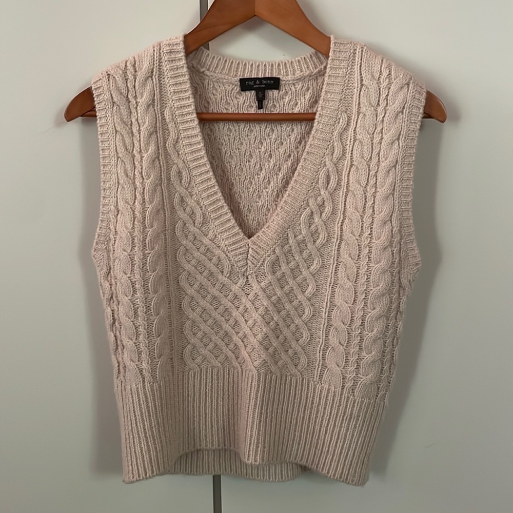 rag & bone wool blend cable knit beige vest, size M